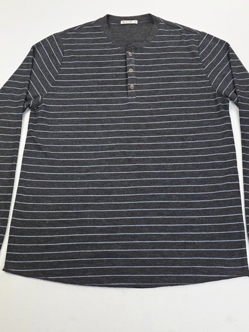 Marine Layer Charcoal Gray Blue Stripe Men Size L/XL Long Sleeve Pullover Henley